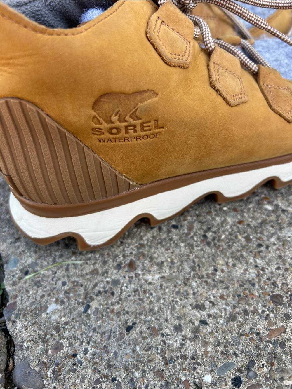 Sorel women’s Tan Leather & Gray Wool Trail Sneakers - Picture 2 of 9
